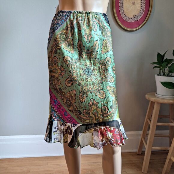 Vitntage Y2K Dress Midi Skirt Silk Floral Paisley Fairycore Grunge Size Small - Picture 5 of 9